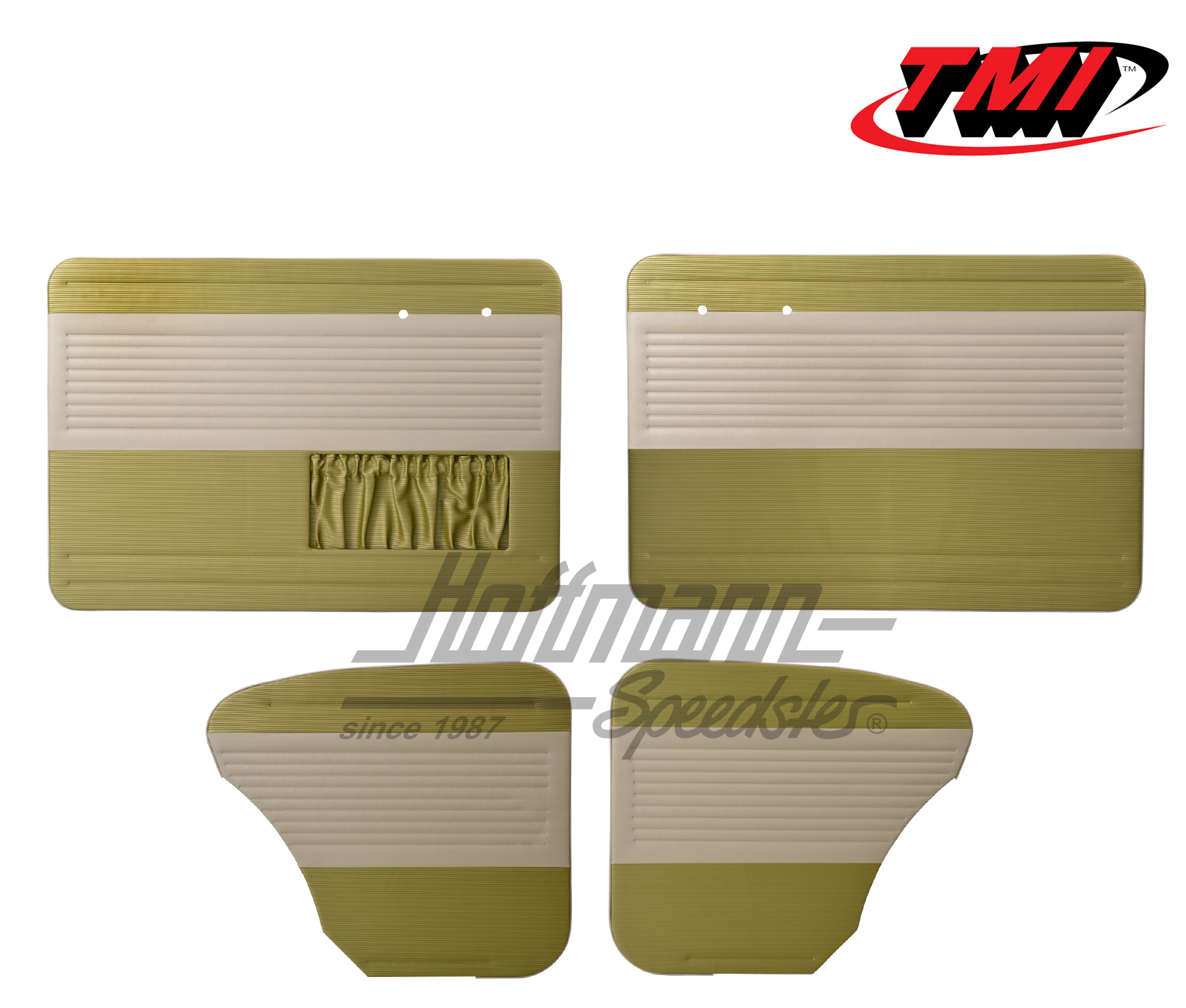 Pannelli per portiera e laterali, Maggiolino Berlina, 55-64, bianco vecchio / verde vecchio | 19-1122-25-15 | 055-7504-08