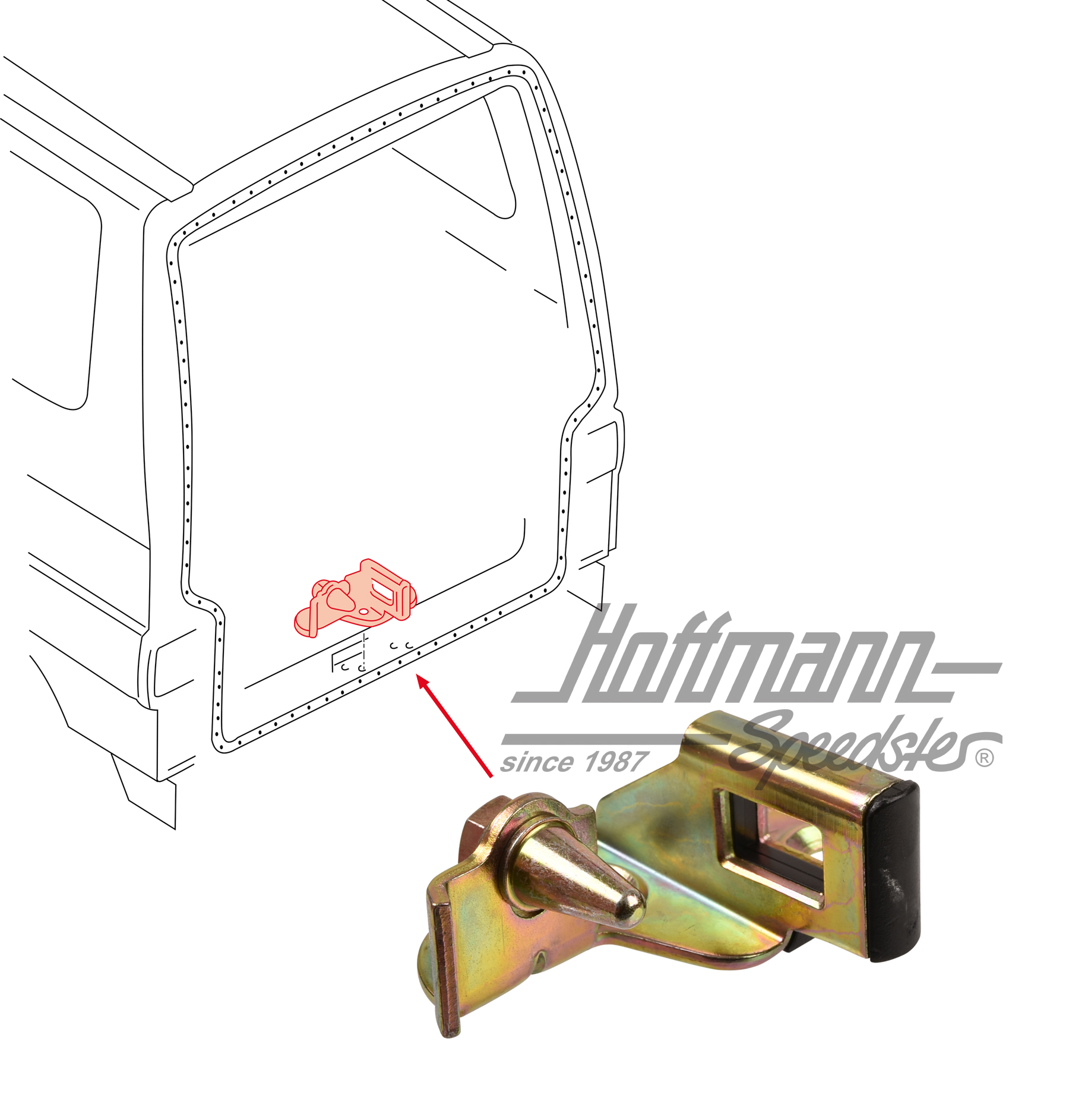 Cuneo di bloccaggio, porta ribaltabile, inferiore, Furgone T4 | 701 827 512 | 408-1042-10