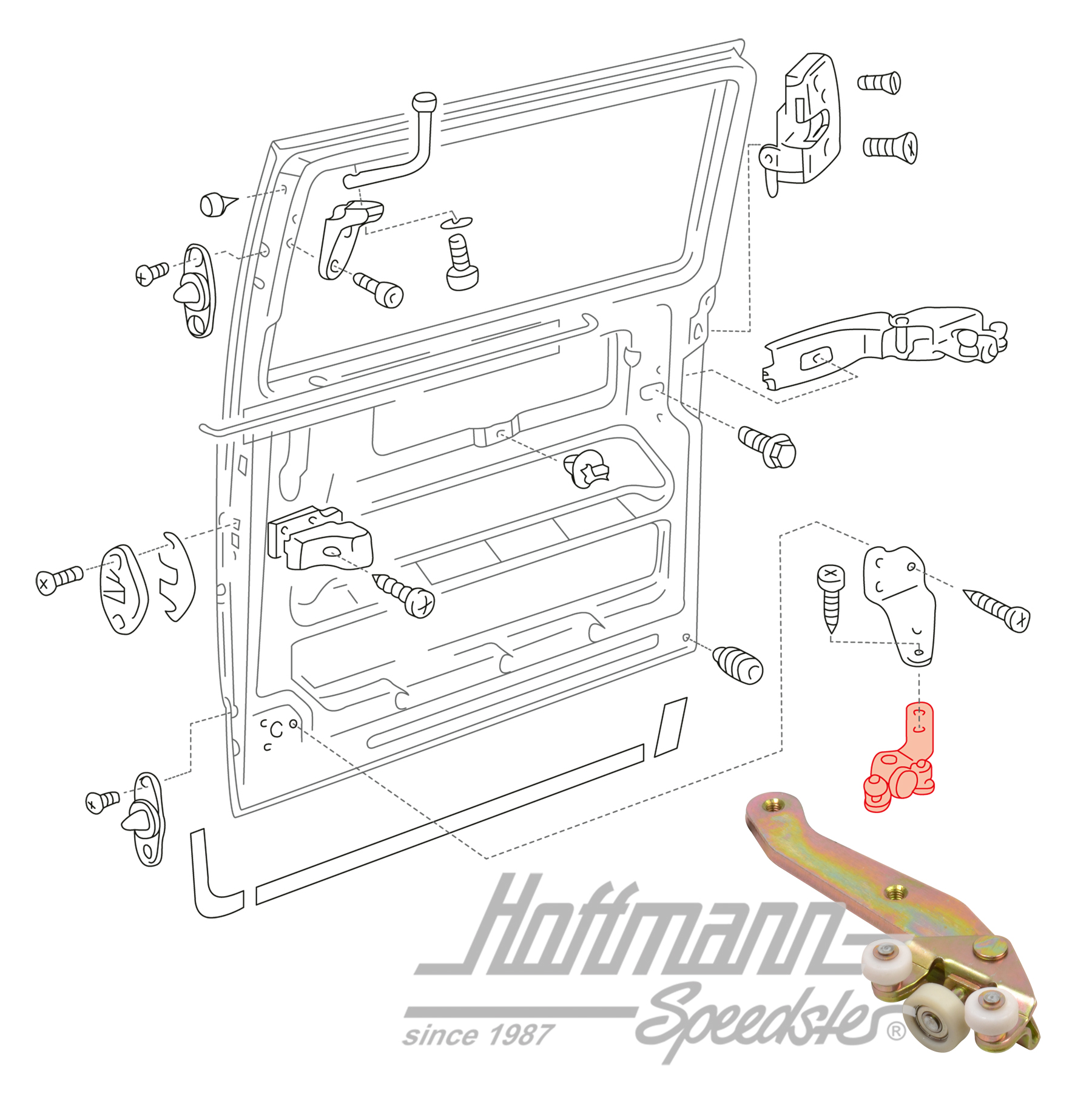 Guida a rulli, porta scorrevole, inferiore, destra                                                  