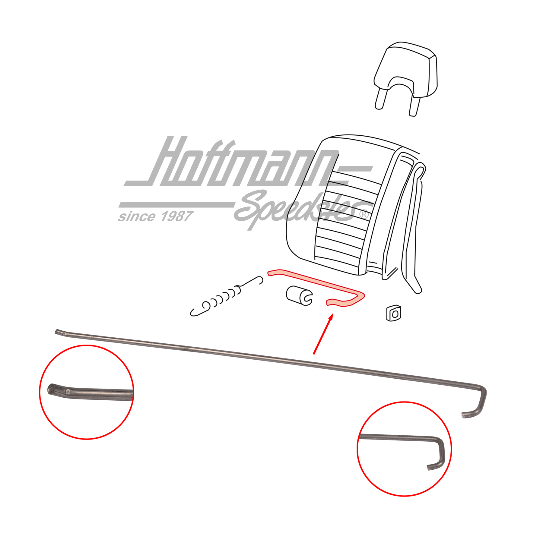 Asta a molla, schienale, Furgone T2/T3, 75-92 | 211 881 143 | 098-0453