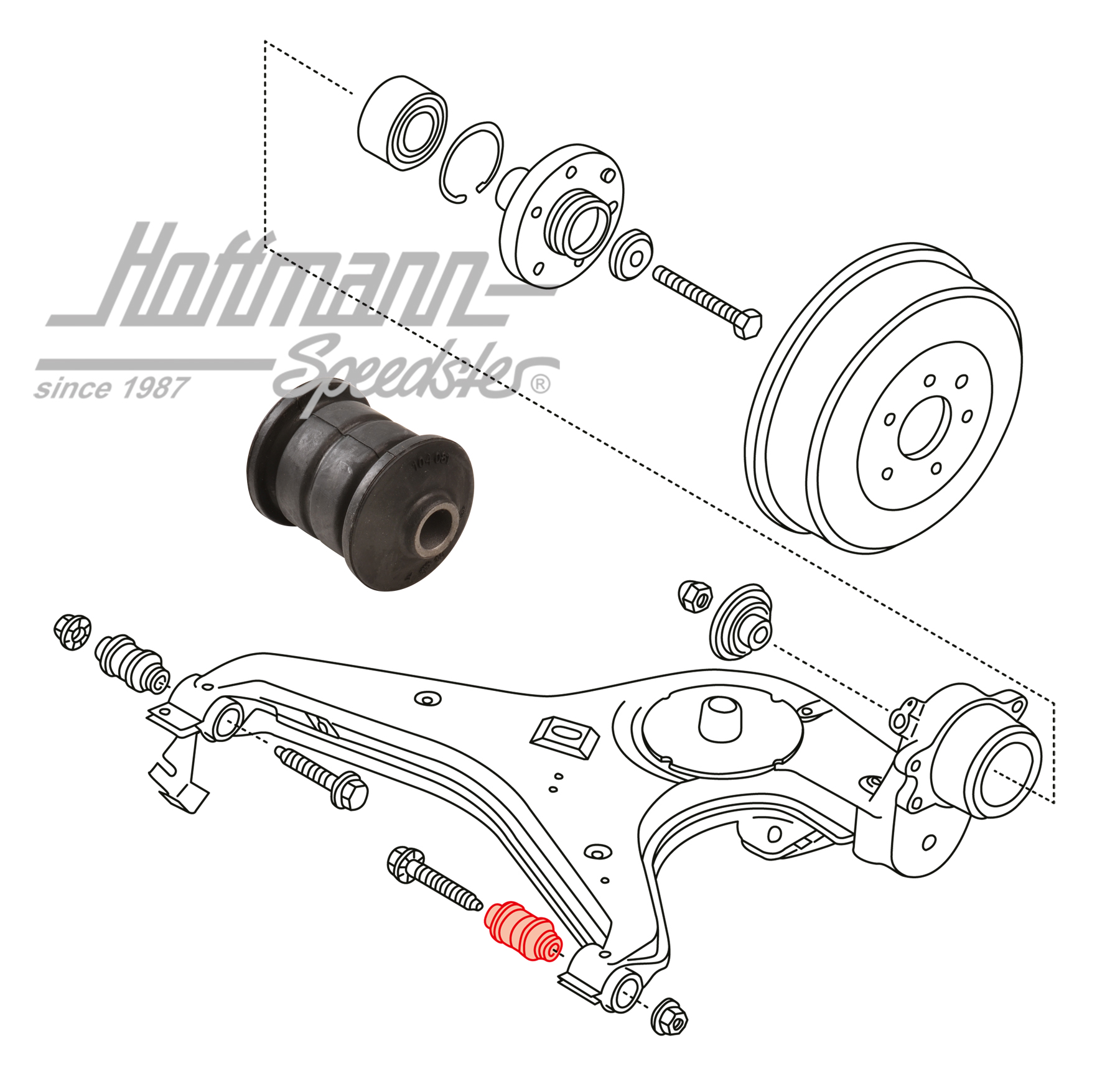 Cuscinetto in gomma, guida dell'assale, posteriore, esterno | 701 501 131 | 405-0104