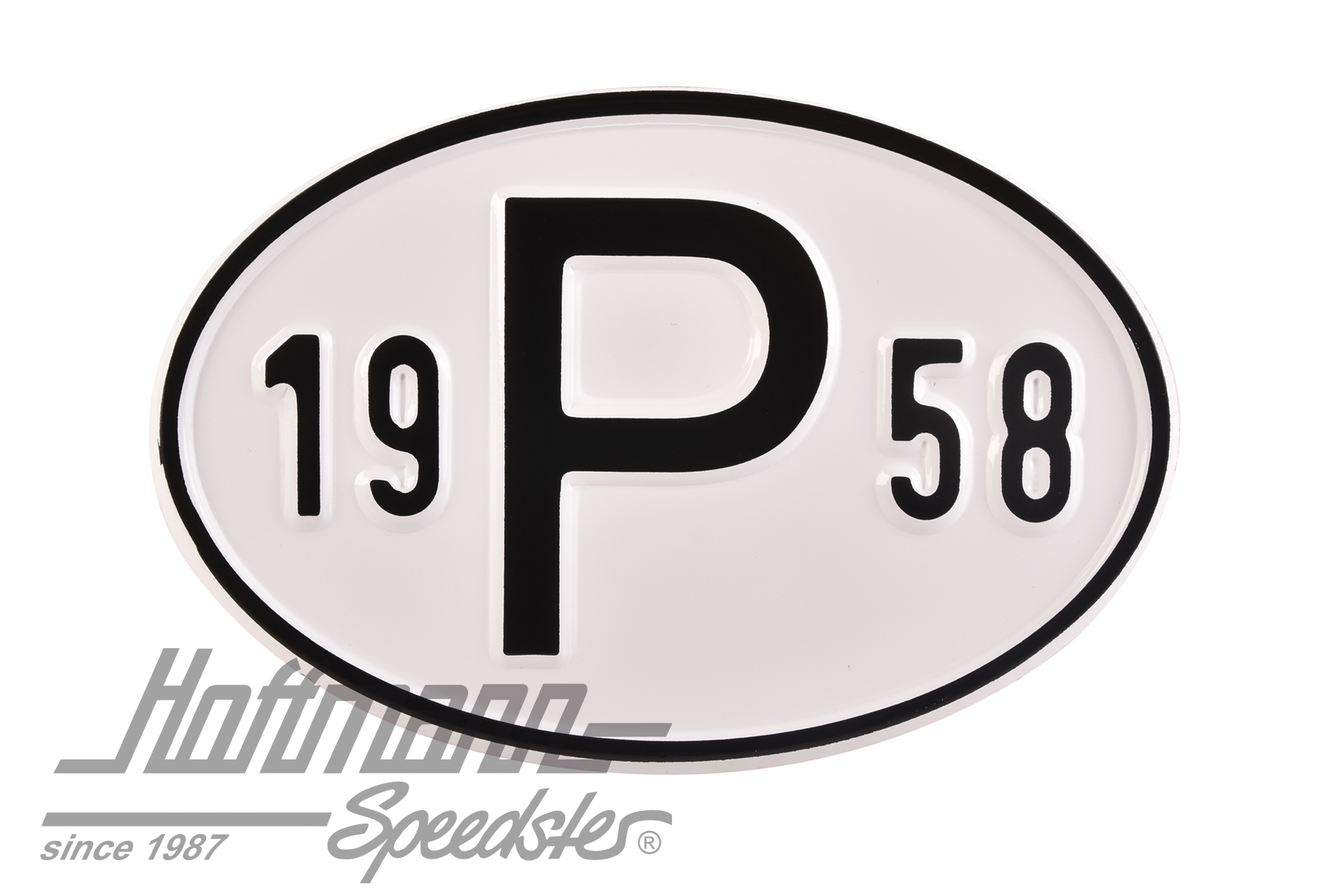 Targa sigla internazionale "P" (Portogallo), "1958", alluminio |  | 020-2405-58