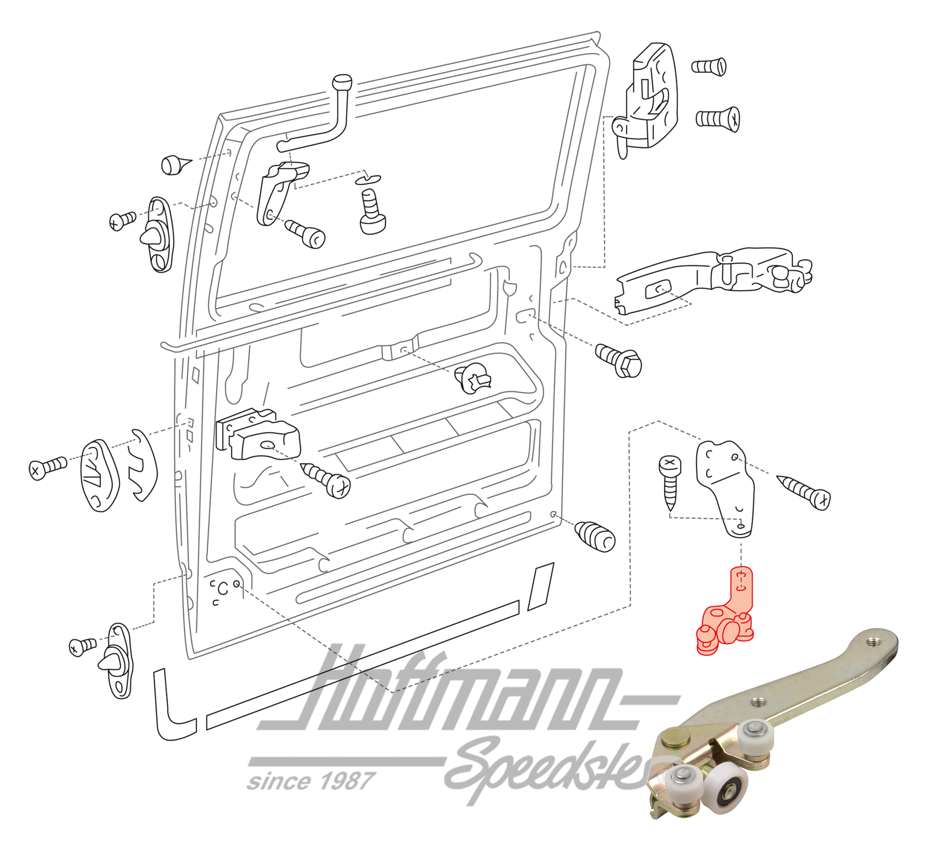 Guida a rulli, porta scorrevole, inferiore, sinistra                                                