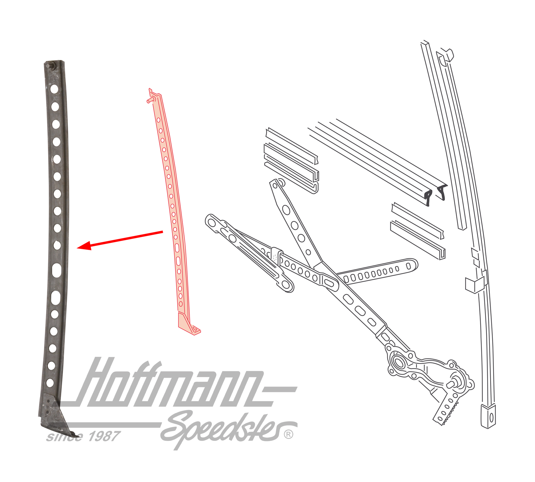 Guida di scorrimento, alzacristalli
, posteriore, sinistra | 155 837 415 | 180-1254-11