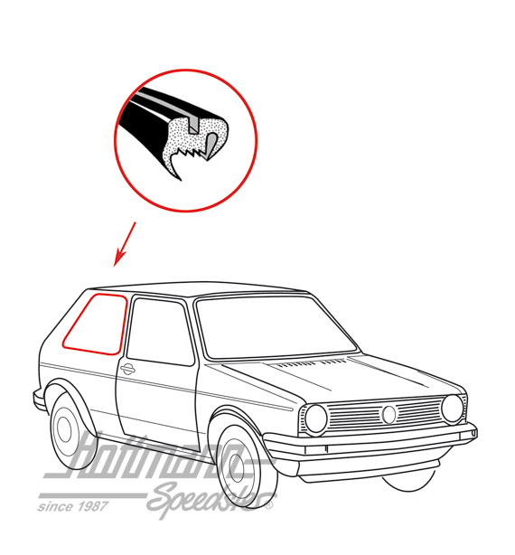 Guarnizione vetro laterale, Golf 1, posteriore, destra | 171 845 322 | 180-7072