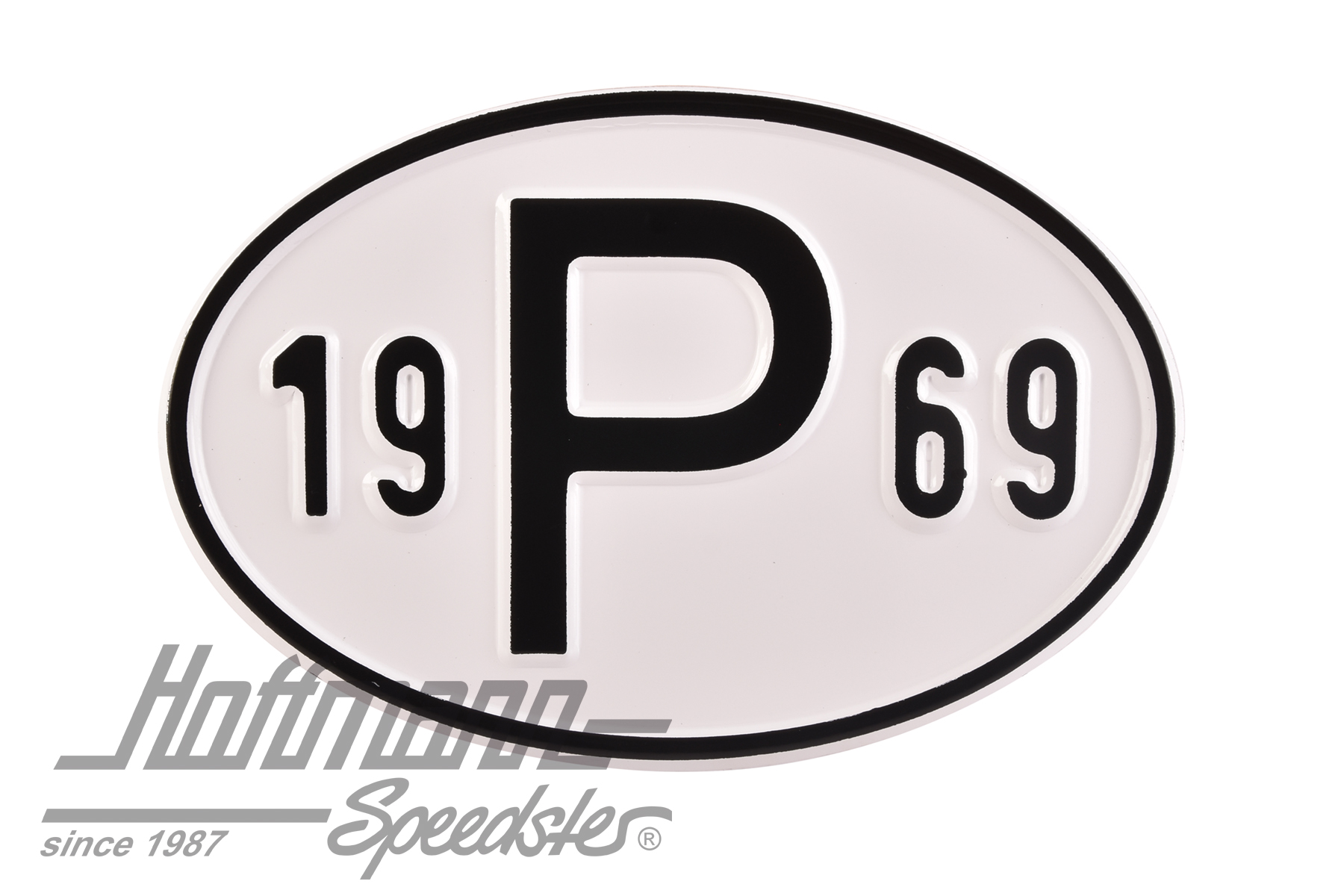 Targa sigla internazionale "P" (Portogallo), "1969", alluminio                                      