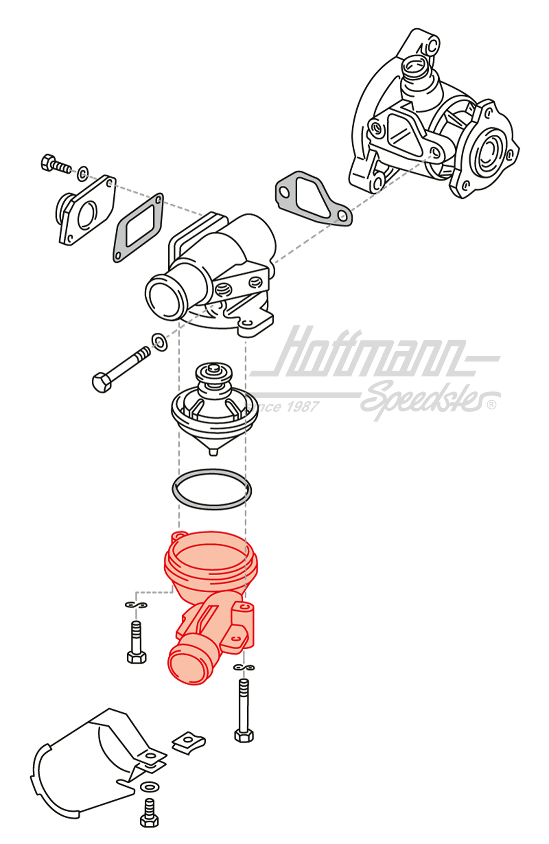 Bocchettone di tubo, termostato, Furgone T3, 82-85                                                  