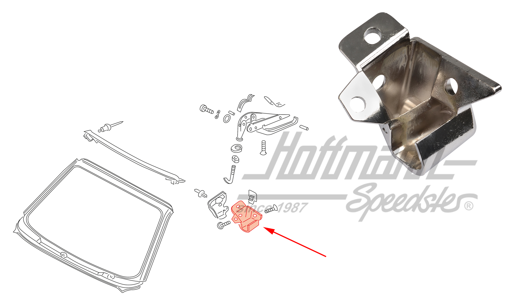 Chiusura capote, inferiore, sinistra, cromata | 155 871 385 B | 180-4416-01