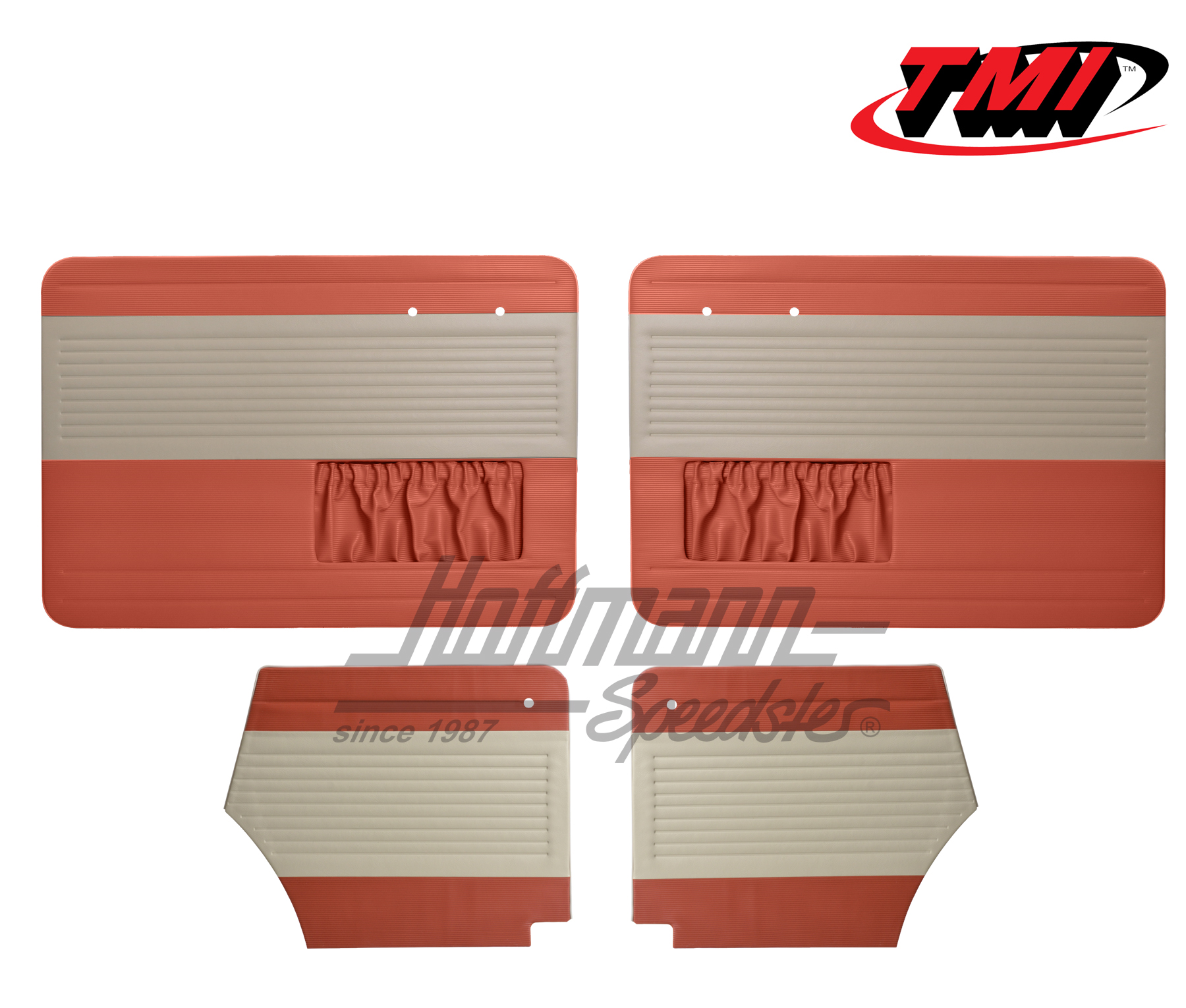 Pannelli per portiera e laterali, Maggiolino Cabriolet, 55-64, bianco vecchio / rosso mattone | 19-1327-23-15 | 055-7554-07