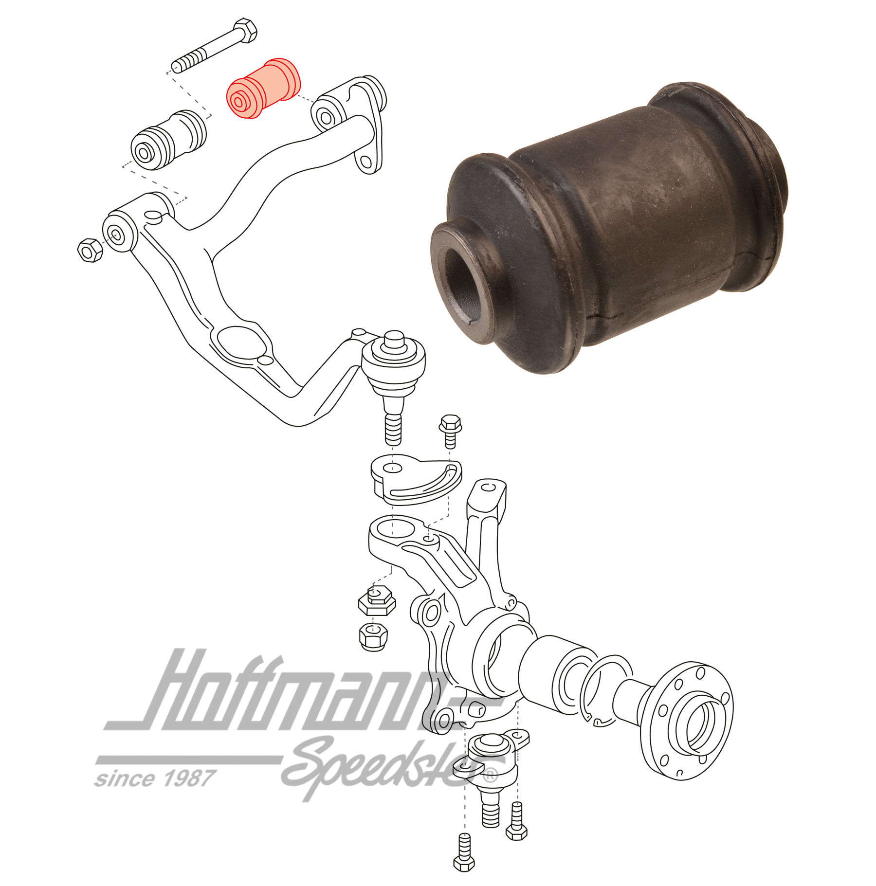 Cuscinetto in gomma, posteriore, braccio trasversale in alto, 90-03 | 701 407 087 | 404-0533