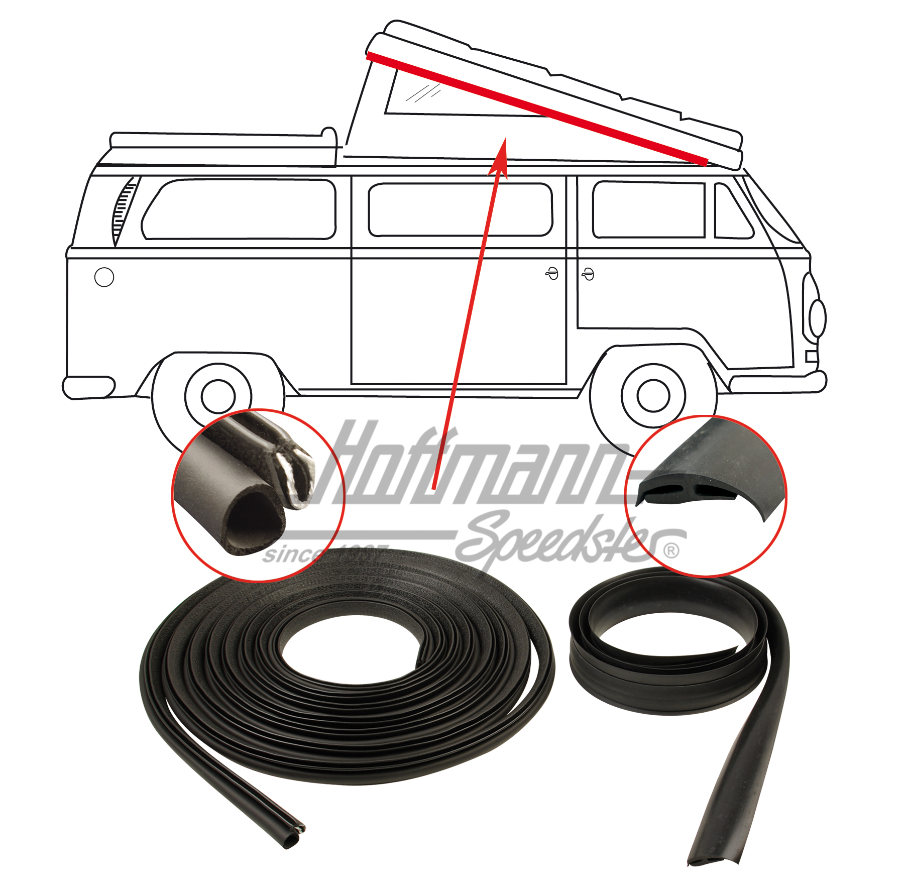 Guarnizione, tetto grande, anteriore, 67-73 | 231 070 710 | 090-6078-10