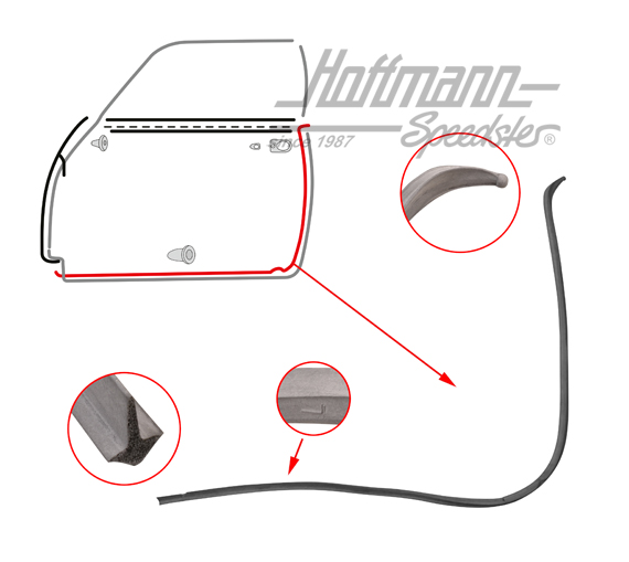 Guarnizione portiera, Karmann Ghia, sinistra, Qualità Superiore | 141 831 731 C | 060-0011