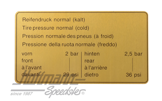 Adesivo "Reifendruck" (pressione dei pneumatici), 911, 84-89 | 937 701 127 00 | 580-8012