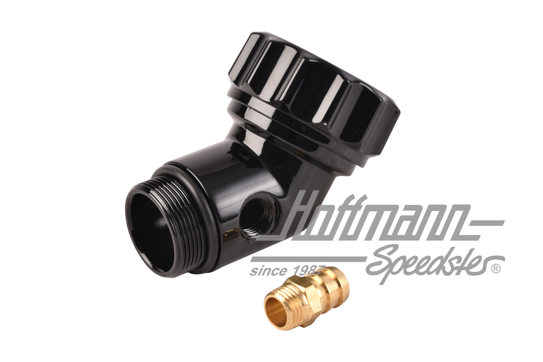 Bocchettone di riempimento d'olio, angolare, alluminio, nero                                        