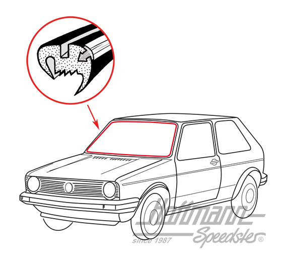 Guarnizione parabrezza, con scanalatura Golf 1, Berlina+Cabriolet | 171 845 121 A | 180-7130