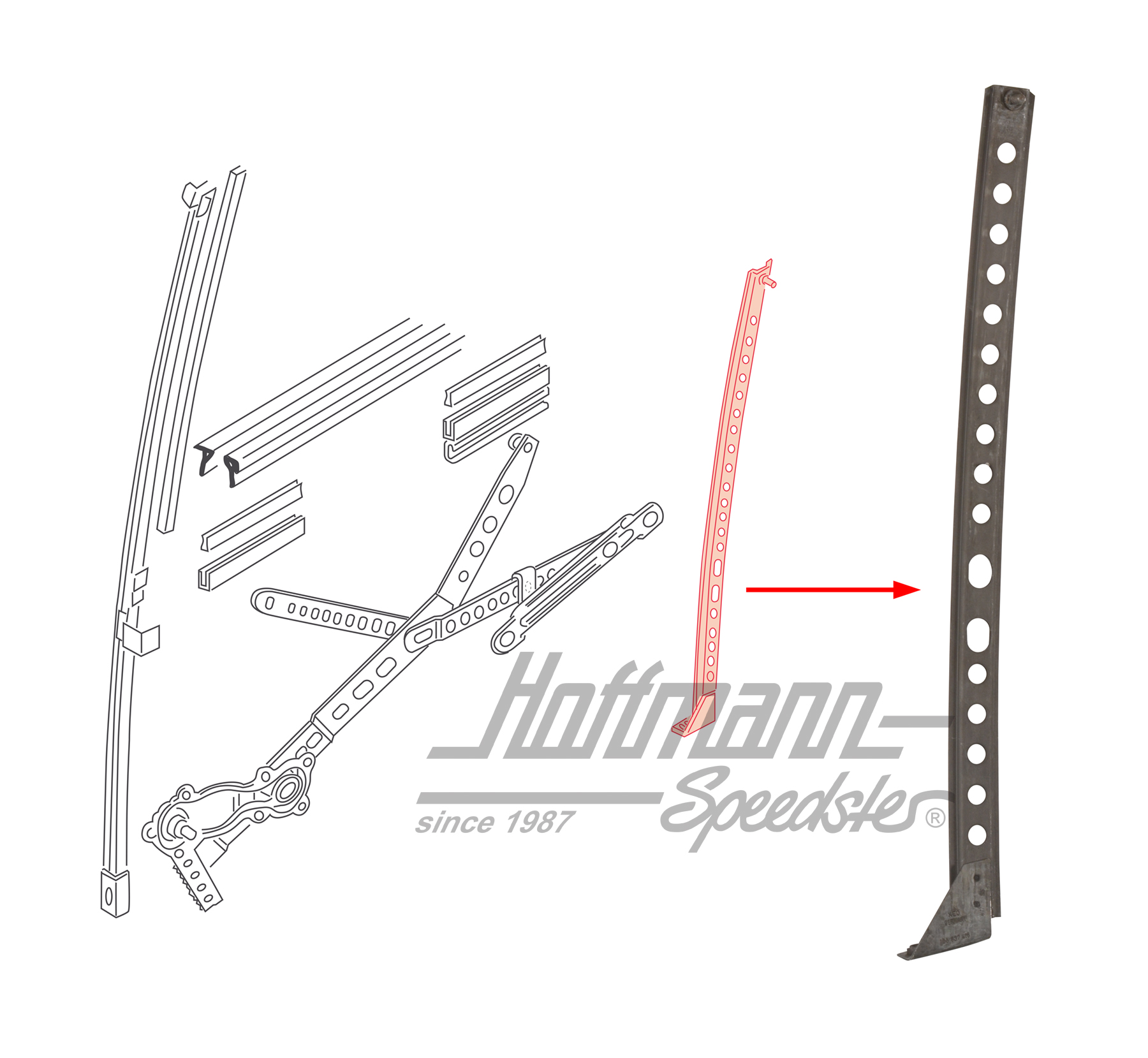 Guida di scorrimento, alzacristalli, posteriore, destra
 | 155 837 416 | 180-1254-12