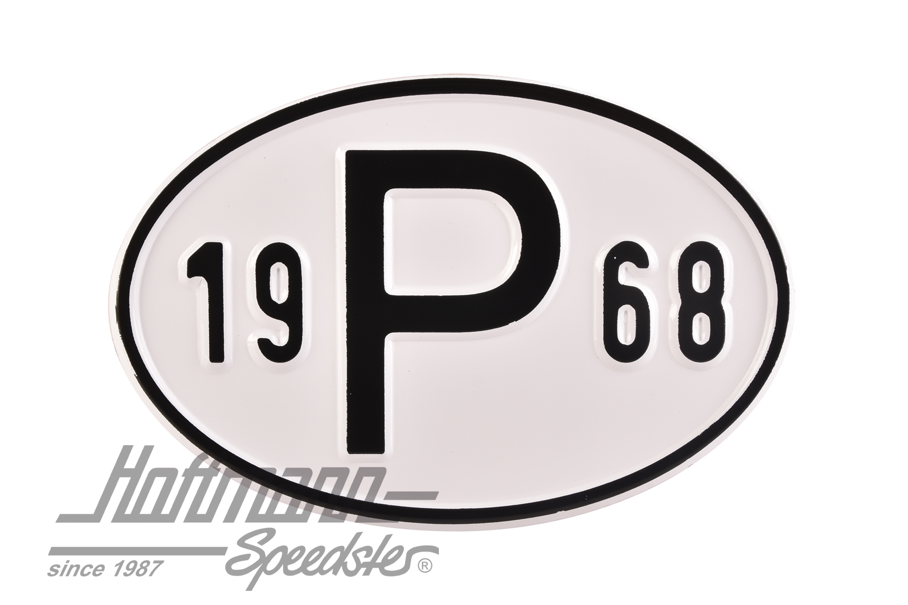 Targa sigla internazionale "P" (Portogallo), "1968", alluminio                                      