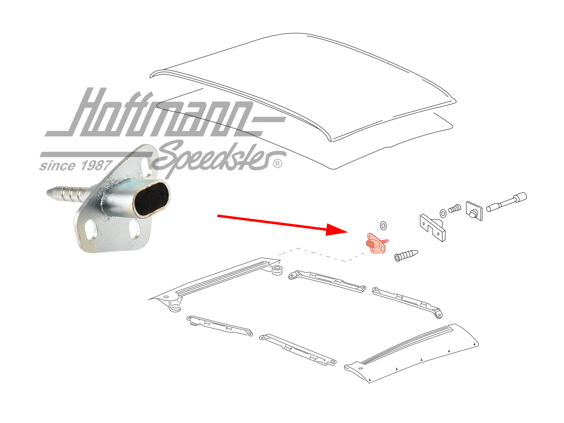 Cuscinetto metalastico, tetto di Targa, 911, destra | 911 565 038 42 | 515-0150-32