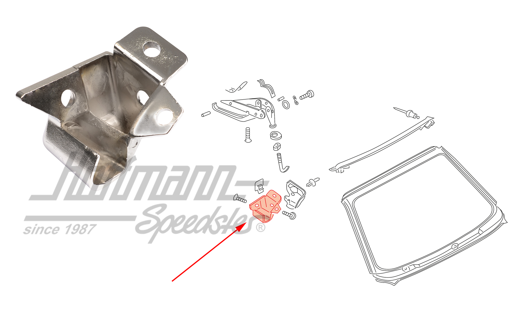 Chiusura capote, inferiore, destra, cromata | 155 871 386 B | 180-4416-02