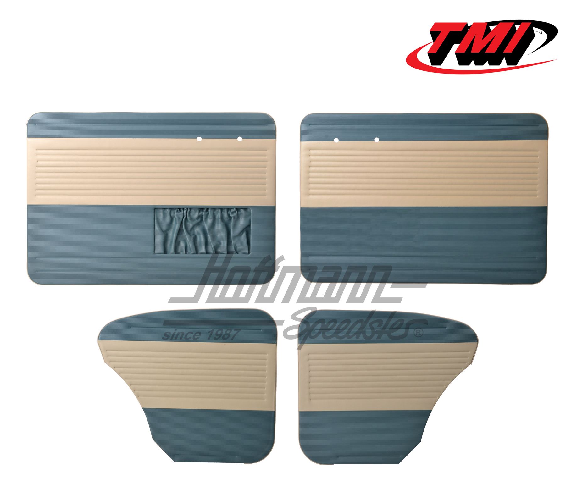 Pannelli per portiera e laterali, Maggiolino Berlina, 55-64, bianco vecchio / blu vecchio | 19-1122-24-15 | 055-7504-09