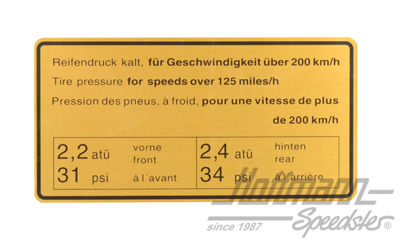 Adesivo "Reifendruck" (pressione dei pneumatici), 65-72, 200 km | 901 006 507 00 | 580-8007-10