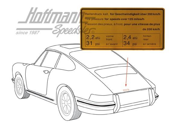 Adesivo "Reifendruck" (pressione dei pneumatici), 65-72, 200 km                                     